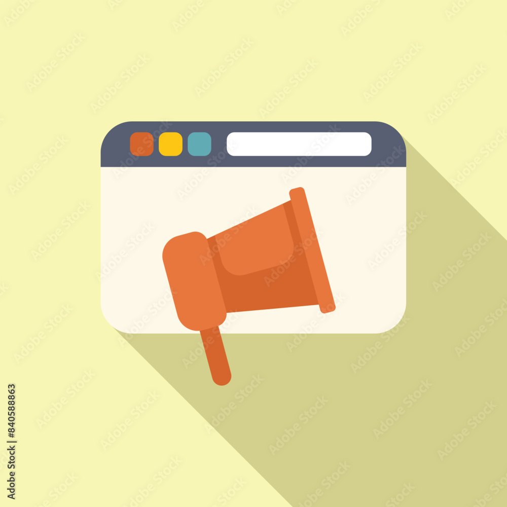 Flat design icon depicting a megaphone on a browser window, symbolizing online advertising Flat design icon depicting a megaphone on a browser window, symbolizing online advertising