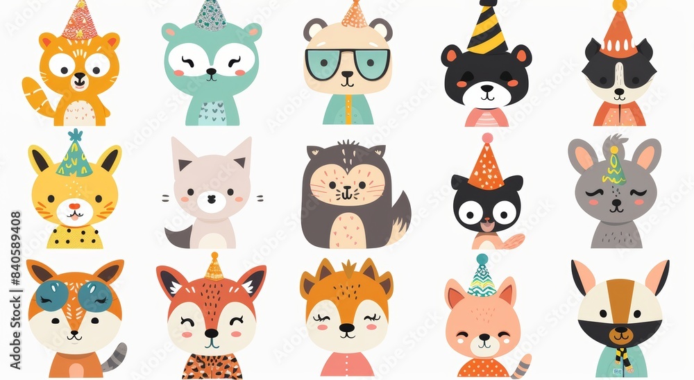A collection of adorable cartoon animals for children's books, cards, stickers and prints. Cartoon illustrations for children. A collection of adorable cartoon animals for children's books, cards, stickers and prints. Cartoon illustrations for children.