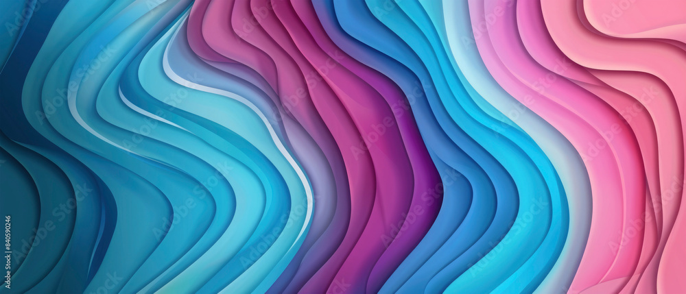 Fototapeta premium Colorful abstract waves wave papercut overlapping 3d soft purple blue paper texture background wall for design or business