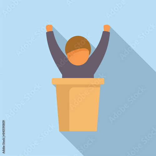 Flat design vector of a person raising hands in speech or victory gesture