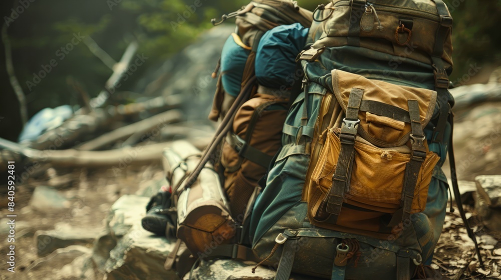 closeup of backpack and hiking equipment generative ai closeup of backpack and hiking equipment generative ai