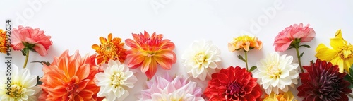 Colorful dahlia flowers isolated on white background.
