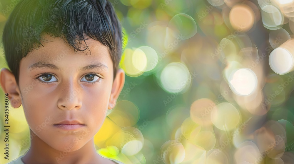 serious hispanic child with intense gaze on blurred background portrait photography serious hispanic child with intense gaze on blurred background portrait photography