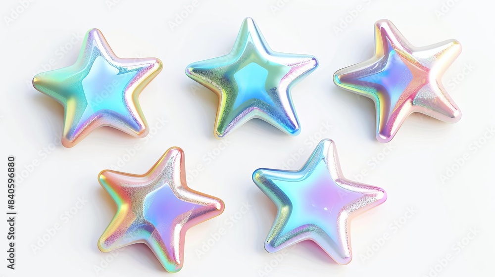 set of holographic star shapes with unique color gradients shimmering iridescent stars isolated on white background 3d rendering set of holographic star shapes with unique color gradients shimmering iridescent stars isolated on white background 3d rendering