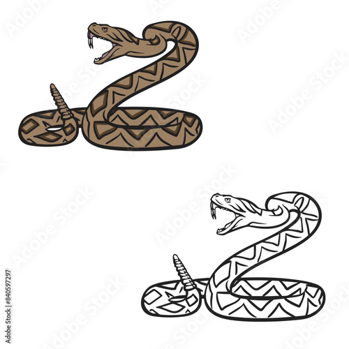 rattlesnake cartoon. simple design outline style. easy to edit. vector illustrations