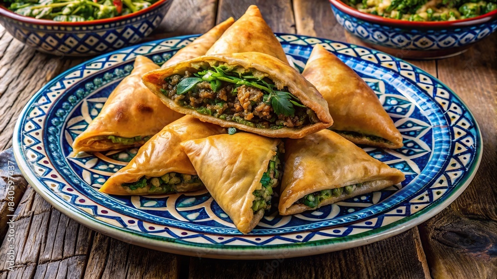 Traditional Algerian bourek on plate with a savory filling , Algerian
