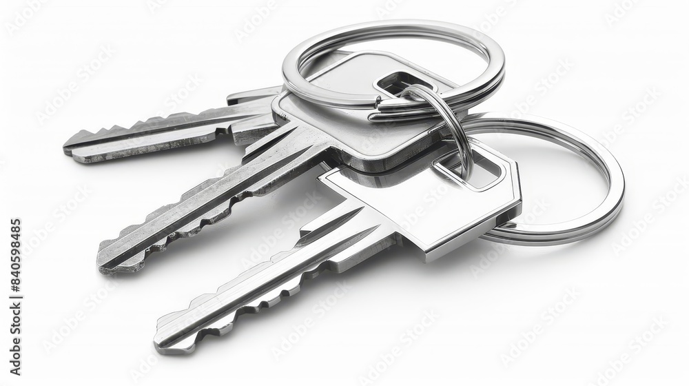 shiny house keys with houseshaped keychain isolated on white background cut out shiny house keys with houseshaped keychain isolated on white background cut out