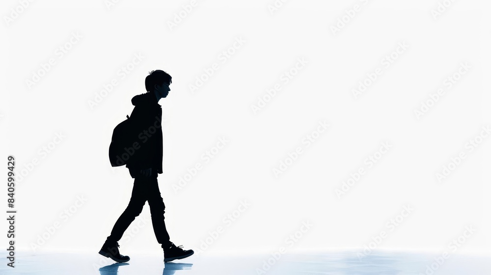 silhouette of young man walking away isolated on white background Stock ...