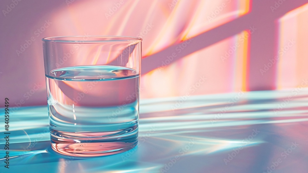 Water glass on table by window