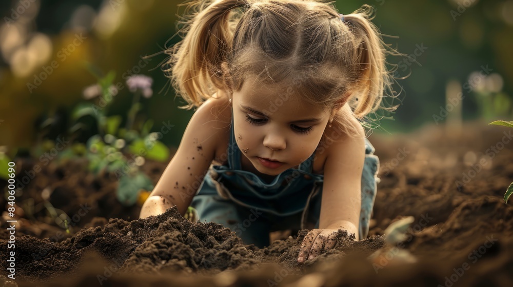 girl in action, digging the hole with energy and determination. generative ai girl in action, digging the hole with energy and determination. generative ai