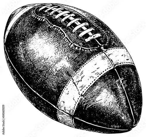 american football ball illustration in black, isolated 