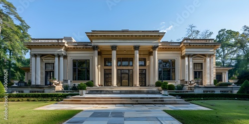 Neoclassical Revival style house with symmetrical design in the late 19th to early 20th century. Concept Architecture, Neoclassical Revival, Symmetry, Late 19th Century, Early 20th Century