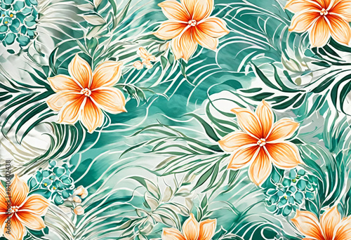 Digital print floral allover pattern hand drawn paint flowers bunch design blur wave effect creative style jall smooth mixing art for saree suit kurti parda chader cover paper rug fabric home decore. 