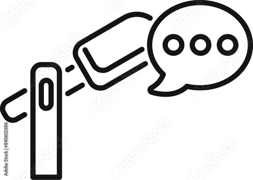 Black and white digital voice recorder icon with speech bubble symbol for audio recording equipment. Dictation
