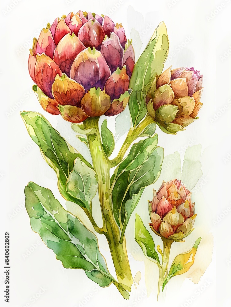 Obraz premium Vibrant watercolor painting of Artichoke with splashes of color adding a dynamic and artistic feel