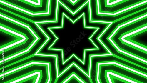 Abstract star pattern animation background, kaleidoscope of neon green colors. photo