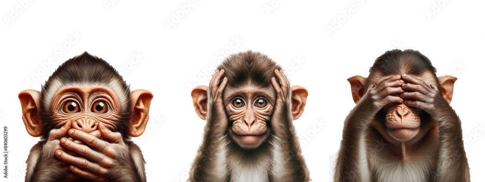 Funny monkey, see no evil, hear no evil, speak no evil concept