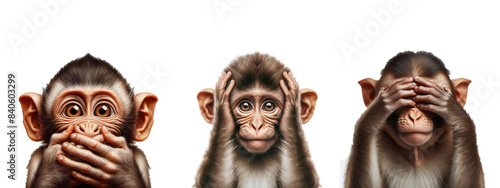 Funny monkey, see no evil, hear no evil, speak no evil concept