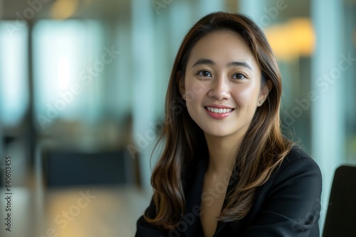 Portrait of filipina woman beautiful business leader, in modern bright office boardroom, professional atmosphere, leadership, diverse workplace, corporate setting.