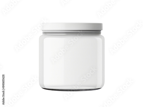 Clear glass jar mockups with a white lid, ideal for kitchen storage, crafts, or homemade goods. Isolated on a white background.