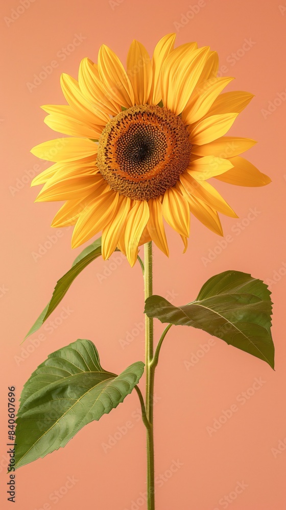 Obraz premium Yellow sunflower green stem leaves