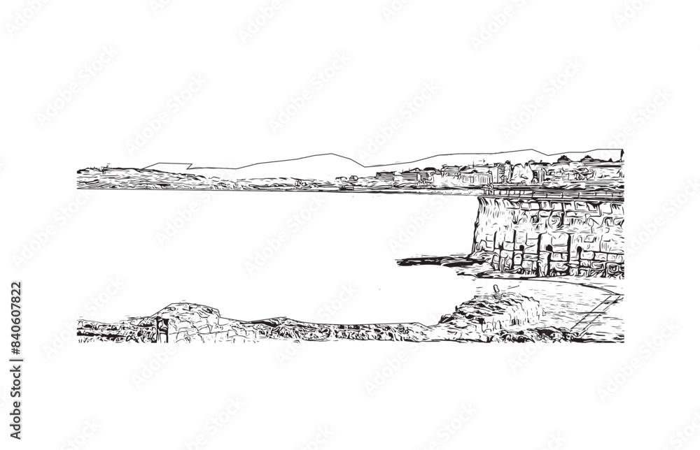Print Building view with landmark of Santander is the city in Spain. Hand drawn sketch illustration in vector.