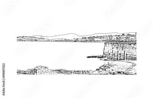Obraz na płótnie Print Building view with landmark of Santander is the city in Spain. Hand drawn sketch illustration in vector. w salonie