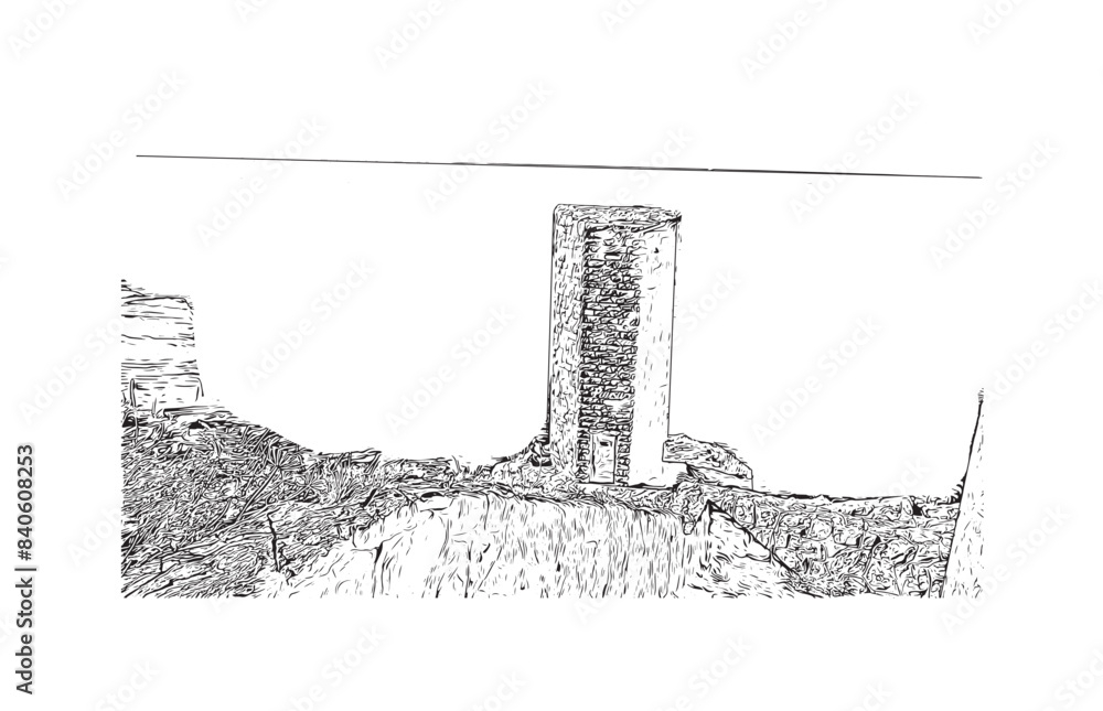Print Building view with landmark of Santander is the city in Spain. Hand drawn sketch illustration in vector.
