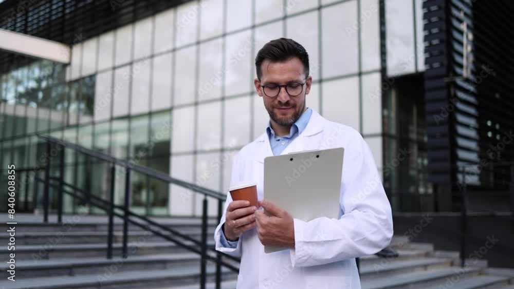 Young doctor enjoying coffee during his break Young doctor enjoying coffee during his break