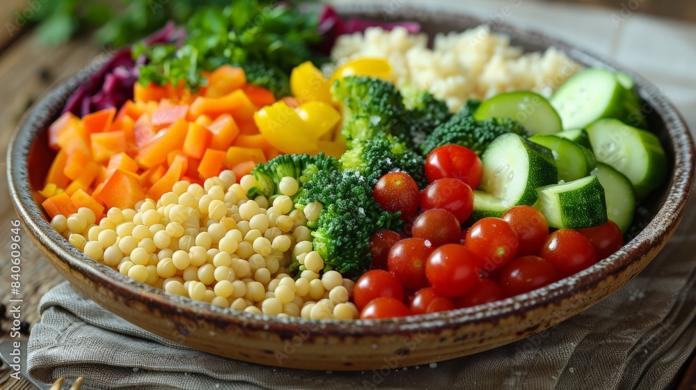 Healthy vegan meal: Create an image of a healthy vegan meal with a variety of colorful vegetables and grains. Healthy vegan meal: Create an image of a healthy vegan meal with a variety of colorful vegetables and grains.