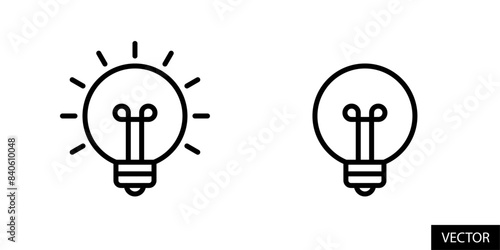 Electric light bulb, lights turn on and off, idea vector icons in line style design for website, app, UI, isolated on white background. Editable stroke. Vector illustration.