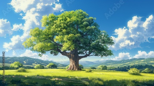 A big oak tree stands in the middle of an open field