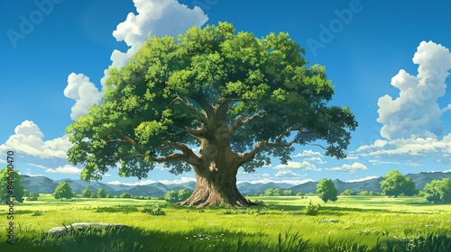 A big oak tree stands in the middle of an open field