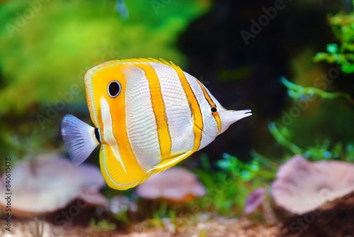 The copperband butterflyfish (Chelmon rostratus) bright tropical fish