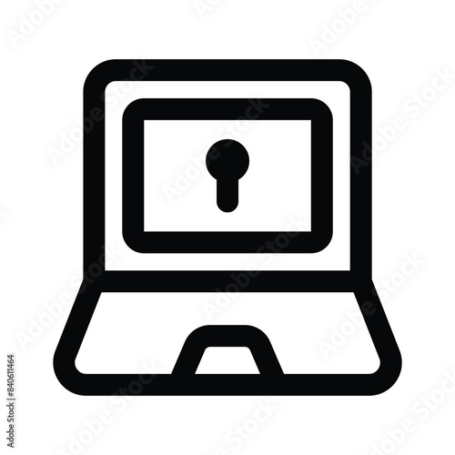 Keyhole inside laptop denoting icon of secure laptop, computer security