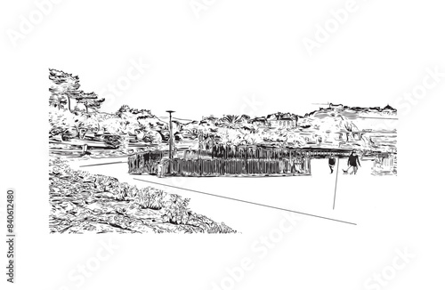 Obraz na płótnie Print Building view with landmark of Santander is the city in Spain. Hand drawn sketch illustration in vector. w salonie