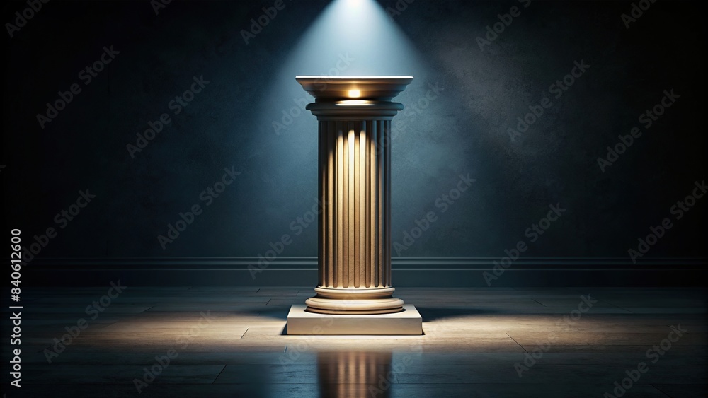 Illuminated pedestal standing out in a dark room , showcase, spotlight ...