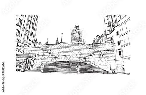 Obraz na płótnie Print Building view with landmark of Santander is the city in Spain. Hand drawn sketch illustration in vector. w salonie