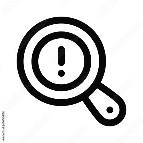 Exclamation mark under magnifier denoting icon of threat detection