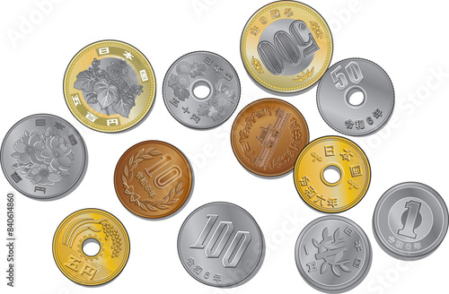 お金のイラスト 日本硬貨裏表 ちらばり