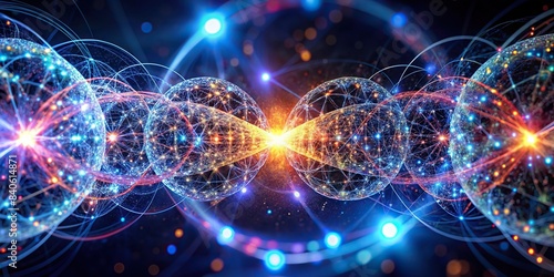 Close-up of intertwined particles demonstrating quantum entanglement, quantum, entanglement, physics, science, particles, connected, link, intertwined, relationship, energy, phenomenon