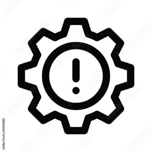 Exclamation mark with cogwheel denoting icon of warning