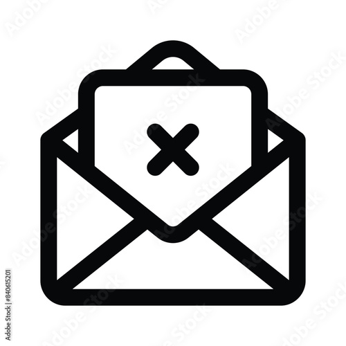 Cross sign on mail denoting icon of mail error, spam mail vector design
