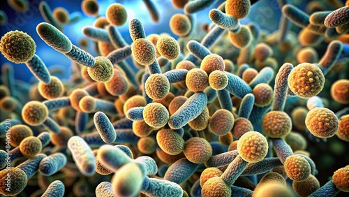 Microscopic view of Candida albicans fungi, a common human pathogenic yeast organism, biology, organic, cells, microbiology, Candida, fungi, pathogenic, yeast, microscopic, organism photo