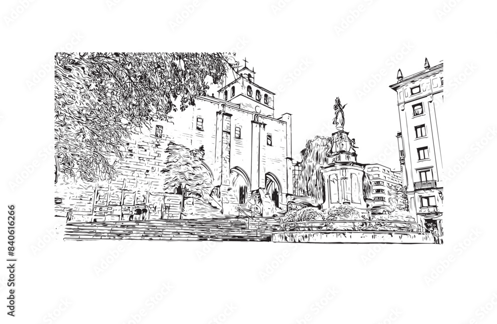 Print Building view with landmark of Santander is the city in Spain. Hand drawn sketch illustration in vector.