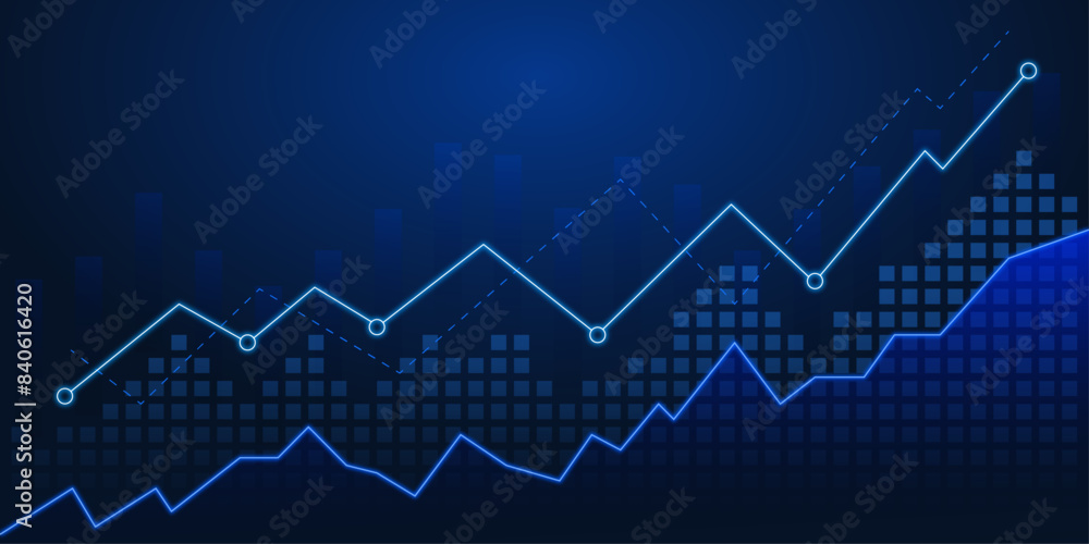 Fototapeta premium Business stick graph chart of stock market investment trading on blue background. Bullish point, Trend of graph.Economy vector design