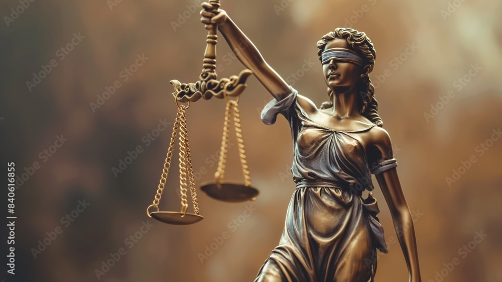 Lady Justice Statue with Scales and Sword Representing Law and Justice Against Neutral Background