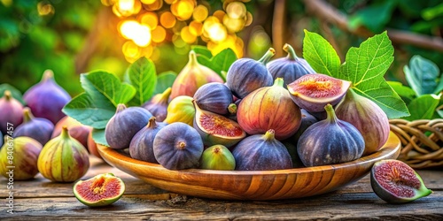Organically grown backyard eco figs in a lush garden setting , figs, organic, backyard, garden, eco-friendly, sustainable, fresh, ripe, harvest, agriculture, natural, healthy, tree, fruits photo