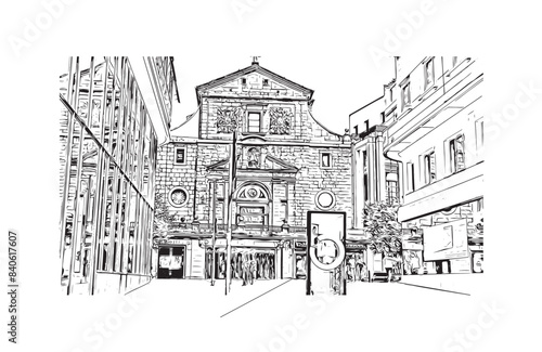 Obraz na płótnie Print Building view with landmark of Santander is the city in Spain. Hand drawn sketch illustration in vector. w salonie