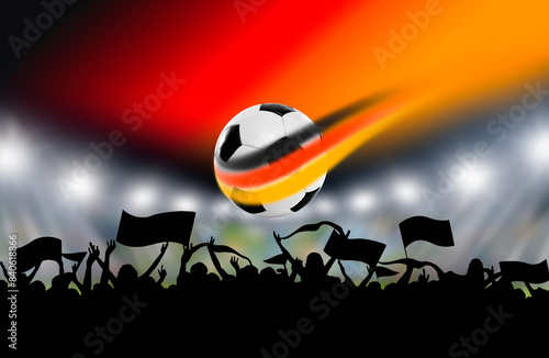 Soccer Fußball mit Deutscher Flagge im Stadion